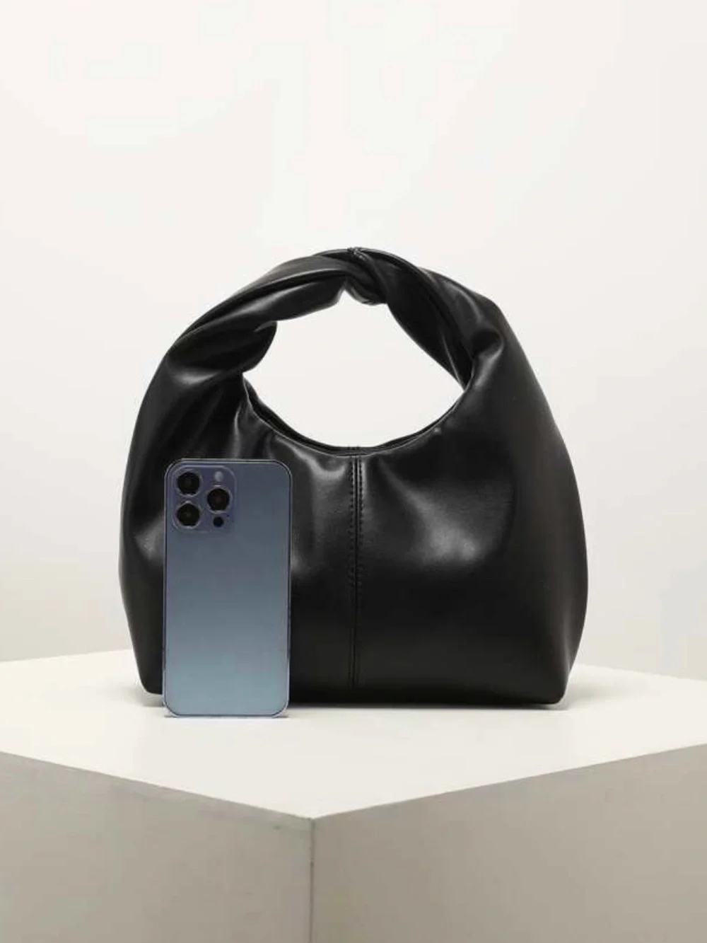 NEW Sleek Black Knot Handle Women’s Shoulder Bag